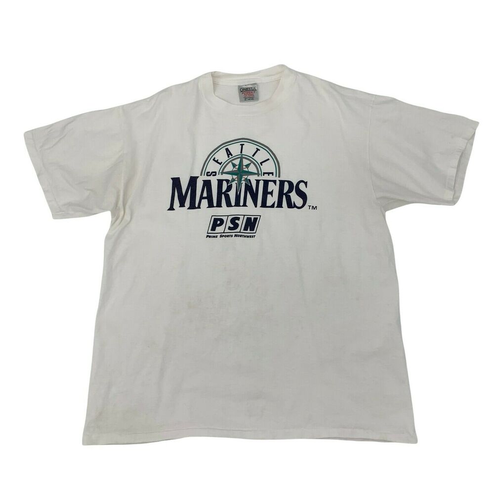Vintage Seattle Mariners T Shirt Mens Size XL White Short Sleeve Cotton Made USA